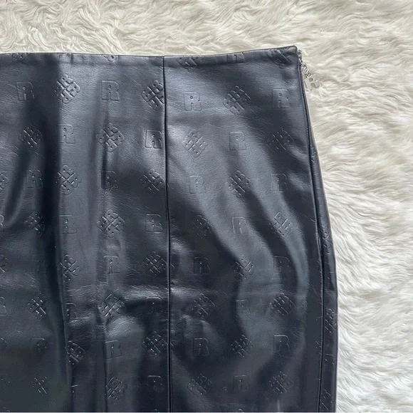 ROTATE Birger Christensen Skirt Leeds Pencil Midi Faux Leather Logo Black 8 - Picture 5 of 12